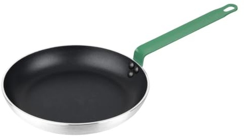 Hygiplas Frypan Aluminium Non-stick Teflon Platinum Plus Green Handle - 280x45mm | Platinum Plus coating ensures excellent food release and scratch resistance, while the stay-cool handle enhances grip.