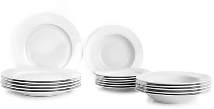IBILI - Vajilla de 18 Piezas Castilla Blanco, Platos de Porcelana para 6 personas