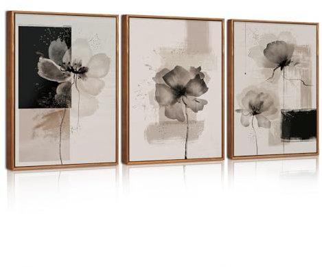 HPNIUB Neutral Florale Wandkunst Abstrakte botanische Wanddekoration Moderne minimalistische Blumenkunst Aquarell Blumen Malerei Set von 3 für Wohnzimmer Schlafzimmer 30x40cm