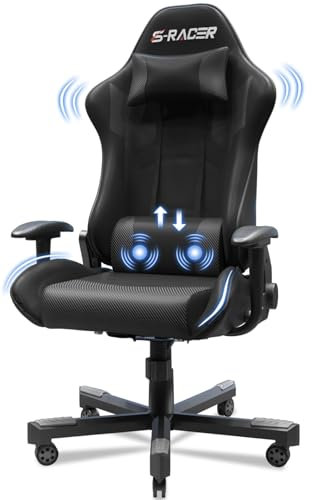 JUMMICO “Jetstream” Gaming Stuhl Ergonomisch,Gaming Chair mit massagefunktion, Gasdruckfeder Bürostuhl 150KG,Schwarz