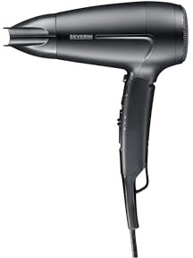 Severin Seche cheveux de voyage, Sèche cheveux avec poignée pliable et concentrateur amovible, double intensité : 110/220 V, sèche-cheveux compact 1 600 W, Noir, HT 0159