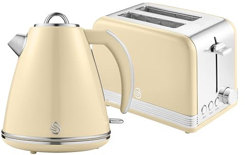 Swan EEJB295, Retro 2-Slice Toaster and Jug Kettle Set, Retro Cream