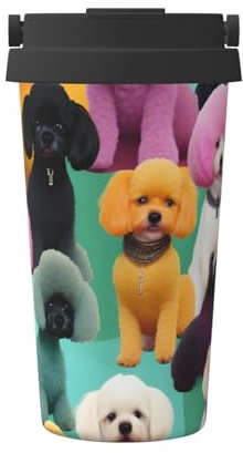 sttung Taza de café térmica de mano con diseño de perros caniches de 500 ml
