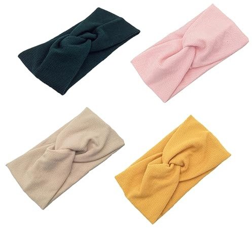NIYANGLE 4pcs Cotton Twine Headbands Yoga Head Wrap Elastic Cross Knot Hair Accessories for Women in Blackish Ginger Green