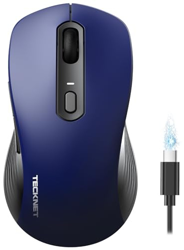 TECKNET Bluetooth Maus, PC Maus Kabellos, Wiederaufladbar Computer Maus 4800 DPI, (BT 5.0/3.0+2.4 GHz) Ergonomische Silent Wireless Mouse, Funkmaus für Laptop, Mac OS, Android, Windows, Blau