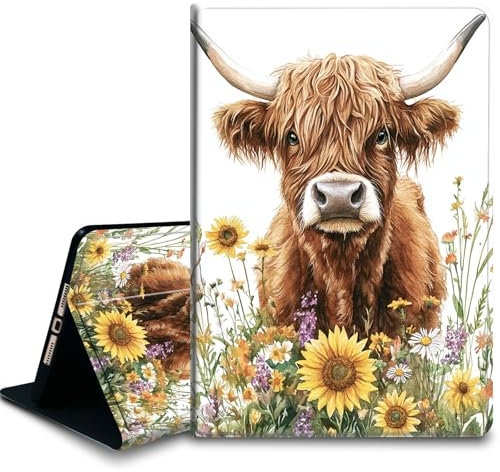 Bxgolkgd Funda para tablet Amazon Kindle Fire Max 11 (13ª generación, versión 2023), a prueba de golpes, con función de encendido y apagado automático, vaca de las tierras altas con girasoles