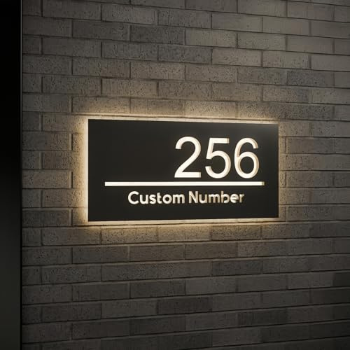 Individuell Gestaltete LED-Hausnummernschild, Beleuchtetes Hausschild Aus Acryl, Personalisierte 3D-Adressplakette, Hausnummernschild(Warm white,15x30cm)