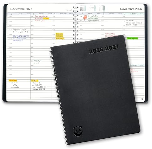 Agenda 2026 2027 con Vista Semanal – A5 Planificador 2026 2027 Semana Vista – Diario Espiral que Inspira Productividad - Intervalos de 30 minutos - Julio 2026 a Agosto 2027 - en Español