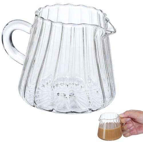 SHINEOFI Milk Frother Glass Cup 200Ml Elegant Glass Creamer Pitcher Polished Surface Borosilicate Glass for Tea, Coffee, and Juice Dining Table