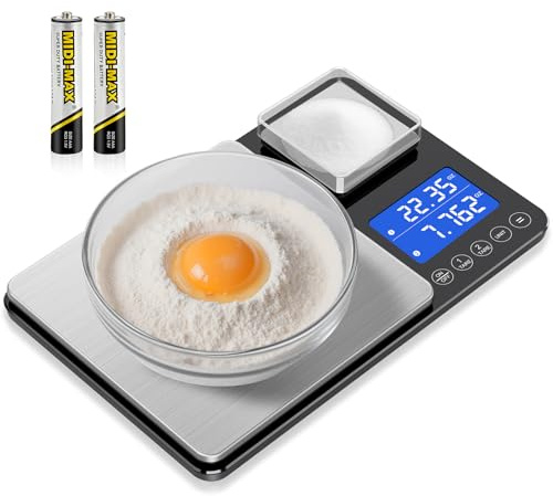 KUAIVO Kitchen Scales, 15 kg Max / 0.01 g Precision Dual-Range Food Scales with Accumulation, Tare Function, 7 Units, Digital Kitchen Scales for Cooking and Bread Baking, Batteries Included