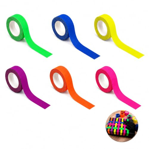 6 Rollos de Cinta Adhesiva Neon de Colores, Cinta Fluorescente Activada por UV, Glow in the Dark para Fiesta Neon, Decoración de Fiesta con Luz Negra, Manualidades, Impermeable, Escribible, Sin Residu