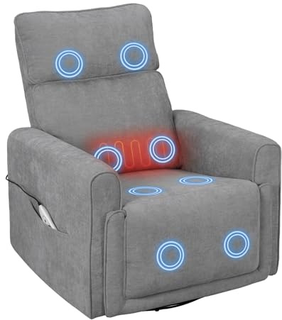 WOLTU Relaxsessel elektrisch, Fernsehsessel mit Liegefunktion, Grau | mit Wärmefunktion Massagefunktion, weicher Kopfstütze 2 Seitentaschen, bis 150 kg, aus Chenille, für Wohnzimmer Schlafzimmer