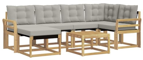 vidaXL Outdoor-Sofagarnitur mit Kissen 7 pcs Weiß und Hellgrau, Garten-Sofa-Set, Moderne Outdoor-Möbel, Elegante Patiositzgelegenheiten, robuste Textilene-Sofas