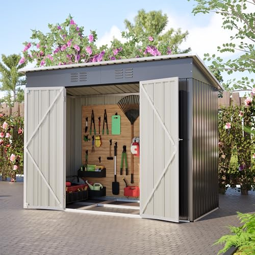 Abri de Jardin métal 8x4 Pieds (229x111x156cm), Cabanon de Rangement extérieur avec Cadre de Sol, Portes verrouillables, Garage Outil pour Jardin, terrasse, pelouse