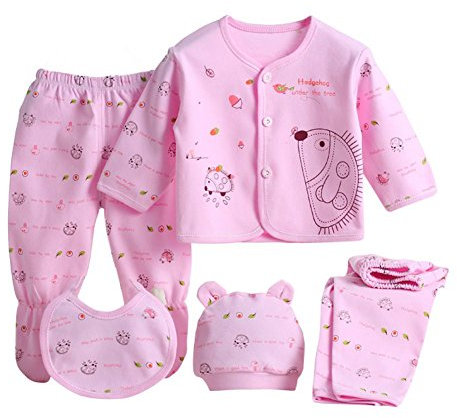 Brightup 5 Neugeborenes Baby Baumwollt Shirt + Hosen + Hut Jungen Mädchen Satz