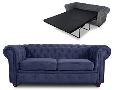 Schlafsofa Chesterfield Asti Bis 2-Sitzer, Sofa mit Schlaffunktion, Couch 2-er, Couchgarnitur, Sofagarnitur, Holzfüße, Glamour (Blau (Capri 89))