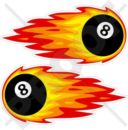 OTTA PALLA 8 Biliardo POOL Snooker Fiammeggiante Bolide di Fuoco 180mm Vinile Adesivo x2