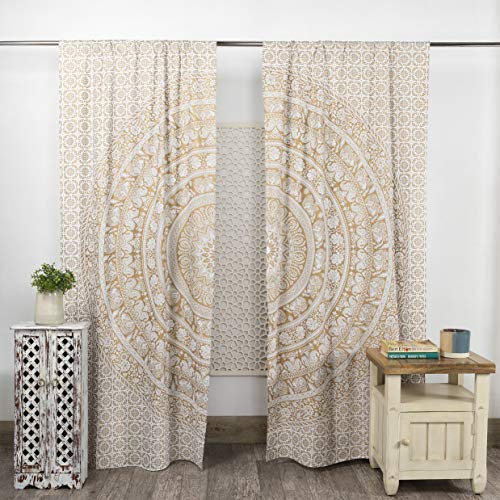 Popular Handicrafts Indischer Hippie-Vorhang, Bohemian-Stil, Elefant, Mandala, Weißgold