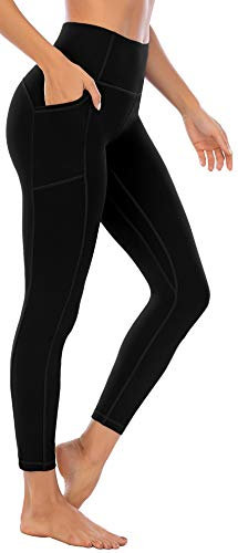 OVRUNS High Waist Gym Leggings for Women Yoga Pants with Pockets Workout Running Compression Leggings for Women - Black - M