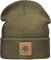 (A) Outdoor Strickmütze: Edelweiß mit Leder Patch - Bergsteigen Klettern Bouldern Sport Wandern Gebirgsjäger Bundeswehr Wintermütze Beanie Mütze Damen & Herren Frauen & Männer Geschenk (One Size Grün)