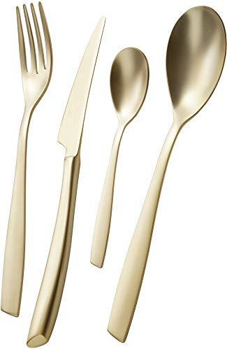 BUGATTI, Riviera, Set Posate 24 pezzi in Acciaio Inox 18/10. Servizio posate per 6 persone composto da 6 Cucchiai,6 Forchette,6 Coltelli e 6 Cucchiaini Caffè, Rivestimento PVD color Champagne Satinato