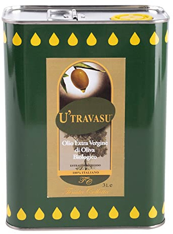 U'Travasu® - Huile d'Olive Extra Vierge Biologique bidon 3l - 100% Italienne - Produit en Sicile - Extraction à Froid
