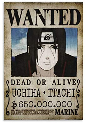 FDSV Naruto Wanted Poster Uchiha Itachi Poster, dekoratives Gemälde, Leinwand, Wandkunst, Wohnzimmer, Poster, Schlafzimmer, Malerei, 50 x 75 cm