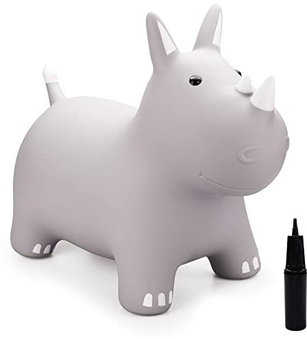 INPODAK hüpftier, Nashorn Hüpftier für Kinder, hüpftier ab 1 2 3 4 5 6 Jahre, Kleinkind Hüpfpferd, Aufblasbare Hüpfer mit Handpumpe, Sprungpferd Hüpfspielzeug Geschenk für Kinder