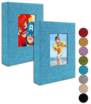 Fotoalbum Klein 13x18 – Klare Seiten, Leinen Cover mit Frontfenster, 2 Pack, Jedes Kleine Album fasst 52 Fotos, Kleines Brag Book Fotoalbum für 13x18 Bilder, Blau