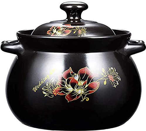 Hengqiyuan Marmite en Argile, Cocotte en Terre Cuite Naturelle, Marmite pour Ragoût, 2.8L