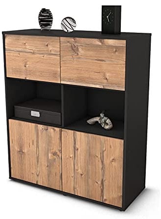 Stil.Zeit Highboard Katyna, Korpus anthrazit matt, Front Holz-Design Pinie (92x108x35cm), Push-to-Open Technik & Leichtlaufschienen