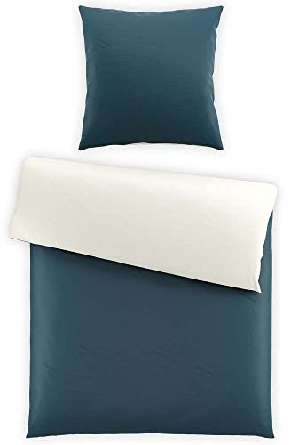 SCHLAFWOHL SILVER® Wendebettwäsche 2-TLG. (135 x 200 cm) • Bettwäsche Set aus 100% Baumwolle Reinforcé • Bettwäsche mit Reißverschluss • Bettwäsche Set • Farbe: Petrol