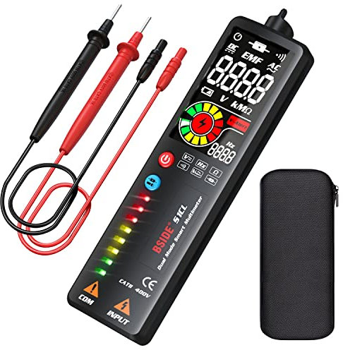 BSIDE Spannungsprüfer Farb-LCD-Display 3 Ergebnisse AC-Tester Multimeter Berührungslos mit Einstellbarer Empfindlichkeit Zweibereichs-Elektrospannungssensor mit Schutzhülle