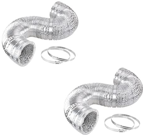 iPower 2 Stück 10,2 cm 7,6 m nicht isolierter Flex-Luftluft-Aluminium-Trockner-Entlüftungsschlauch für HVAC-Belüftung, 4 Edelstahl-Klemmen im Lieferumfang enthalten, Silber