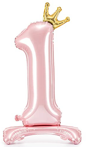 Palloncino in pellicola, numero 1, con corona in rosa chiaro, 84 cm