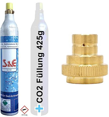 1 x CO2 Reserve-Zylinder (gefüllt) 425 g Kohlensäure inkl. Füllung 60l + Adapter für CO2 Wasser-Sprudler DUO | Terra | ART | Crystal 3.0