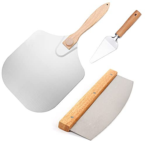 MNSSRN Klappes Holzgriff Aluminium -Pizzaschaufel mit faltbarem Holzgriff Multifunktionales Pizza -Werkzeug, hausgemachter Pizza und Brotliebhaber,B