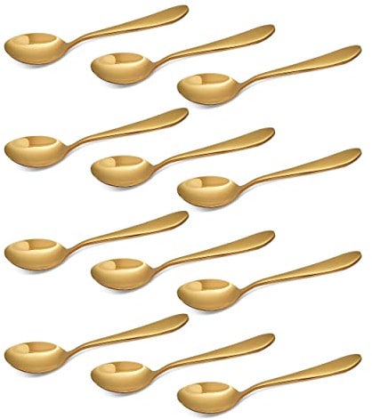 CAMRI Gold Teaspoons Set of 12 – Stainless Steel Tea Spoons, 5.19 inches, Golden Mirror Finishing Teaspoon for Dessert & Coffee, Sturdy, Cutlery Spoon Set for Home & Restaurant(C61-12 Pcs)
