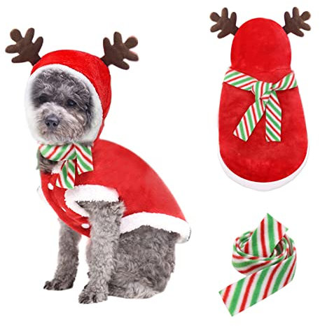 Avaner Hundebekleidung Weihnachten Hundekostüme Elch Rentier Hund Katze Kostüm Hoodie Kapuzen Haustier Bekleidung Herbst Winter Warm Kleidung für kleine Hunde Welpen Kätzchen