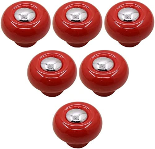 Tbkoly Keramikknöpfe Türgriff Schrank Schubladenzug, 6 Stück moderne Möbelbeschläge, Küchenschrank Kommode Knauf Ziehen für Kinder niedliche runde Küche (rot) (Farbe: rot)