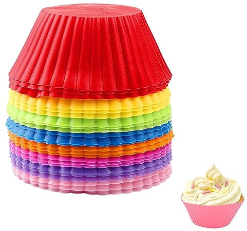 Jagowa 24-Pack Silicone Cupcake Baking Molds,Reusable & Non-Stick Muffin Moulds with Liners, for Perfect Cupcakes Every Time!