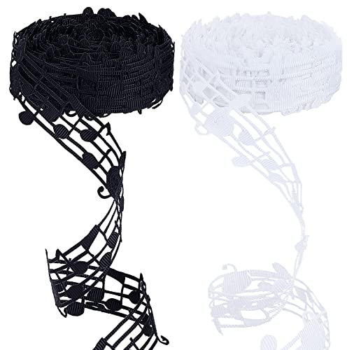 PandaHall 20 Yards Musiknotenband Schwarz Weiß Hohles Musikband Ausgeschnittenes Musikhandwerksband Musikalisches Ripsband Für Hochzeit Sammelalbum DIY Geschenkverpackung Musik GeburtstagDekoration