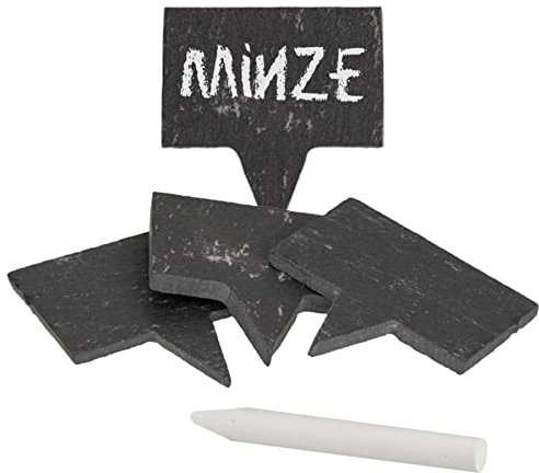 mtb more energy 4er Set Mini Schiefer Täfelchen Pflanzenschilder- 5x3 cm - Rechteckig zum Stecken - inklusive Kreide zum selbst Beschriften für Garten, Haushalt, Basteln, Geschenke