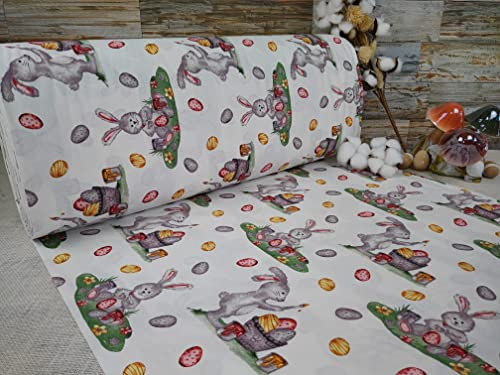 240cm Breit Meterware ab 50cm Popeline Baumwolle Stoff Baumwollstoff Ostern Eier Kuchen Osterhase Stoffe Osternstoffe Bastelstoff ÖKO-TEX VP0O001 (Muster 1)