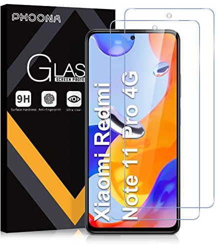Phoona 2 Piezas, Protector Pantalla para Xiaomi Redmi Note 11 Pro,Redmi Note 11 Pro 5G,Dureza 9H,Sin Burbujas,Antihuellas, Antiarañazos.Protector pantalla cristal templado para Redmi Note 11 Pro 4G/5G