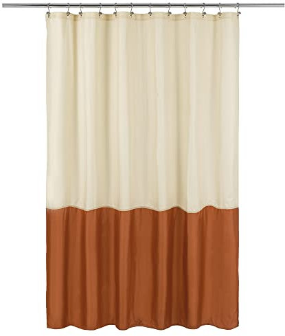 ALYVIA SPRING Wasserdichter Stoff-Duschvorhang, weicher und Leichter Stoff-Duschvorhang, 3 Magnete unten, Hotelqualität und maschinenwaschbar, Standardgröße 183 x 183 cm, cremefarben und orange