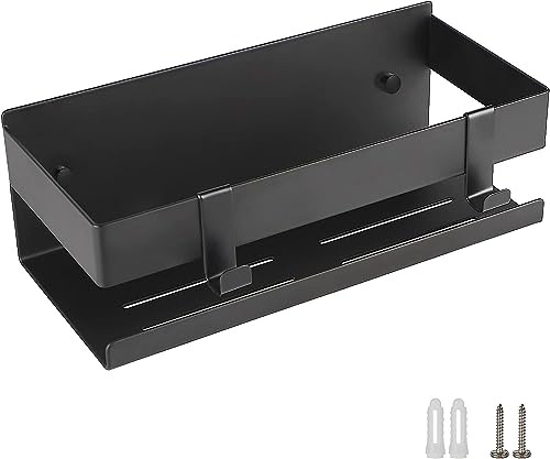 QNIIAED Black Shower Caddy,Bathroom Shelf Wall Mounted SUS 304 Stainless Steel Heavy Duty Shower Shelf With 2 pcs Hooks (8.7 Inch