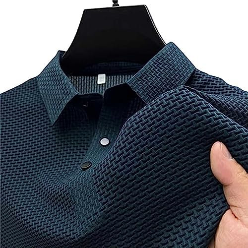 Sopan Men's Ice Silk Mesh Short Sleeve Polo Shirt, Blue, XL