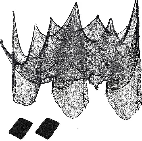 DOJoykey Gruselige Halloween-Gaze, 80 x 215 cm, schwarz, gruseliges Tuch, gruseliges Netz, Gaze, Halloween-Spinnennetz für Halloween, Fenster, Spukhaus, Dekoration, 2 Stück