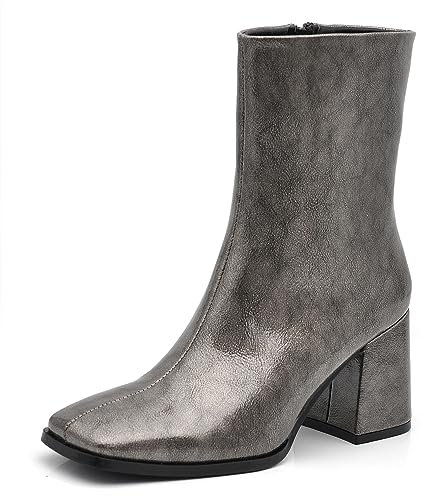 IF Fashion Scarpe da Donna Stivali Stivaletti Tronchetti Tacco Grosso Lucidi Punta Quadrata XG111 grigio metallizzato N.39